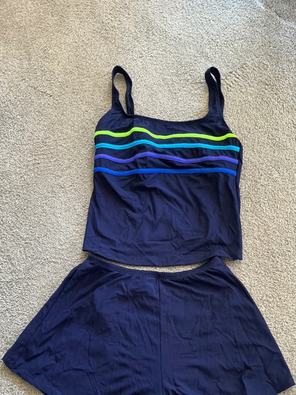 Slim Allure Blue Tankini Swim Swimsuit With Colorful Stripes